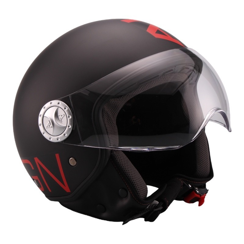 Casco demi jet AL DESIGN visiera elicotterista al nero rosso