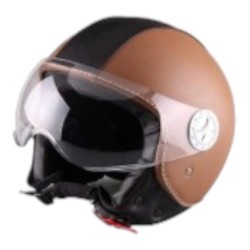 Casco Demi Jet Visiera Elicotterista Pelle Beige e Nera