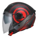 Casco Jet Circle Nero Rosso Con Doppia Visiera
