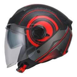 Casco Jet Circle Nero Rosso Con Doppia Visiera