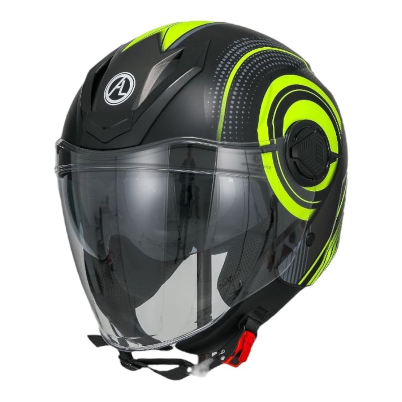 Casco Jet Circle Nero Giallo Opaco Con Doppia Visiera 2
