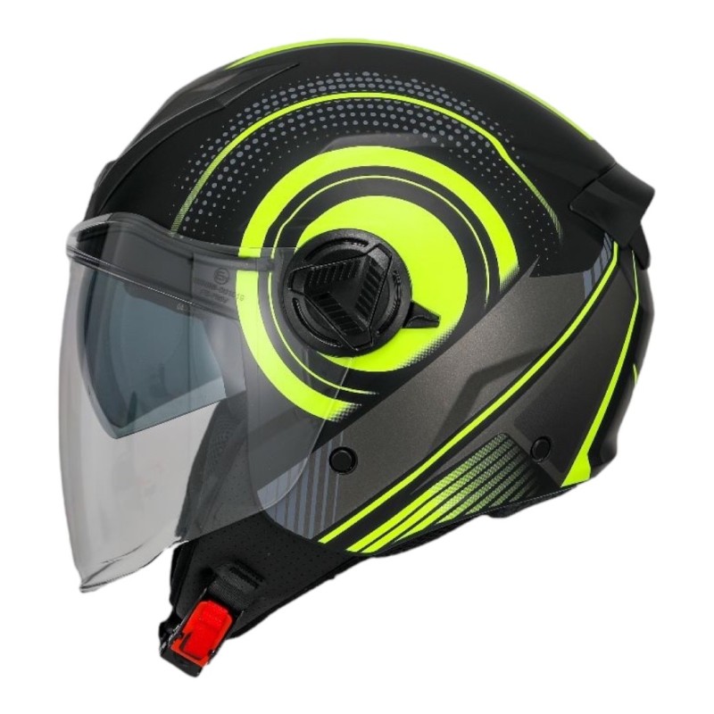 Casco Jet Circle Nero Giallo Opaco Con Doppia Visiera 1