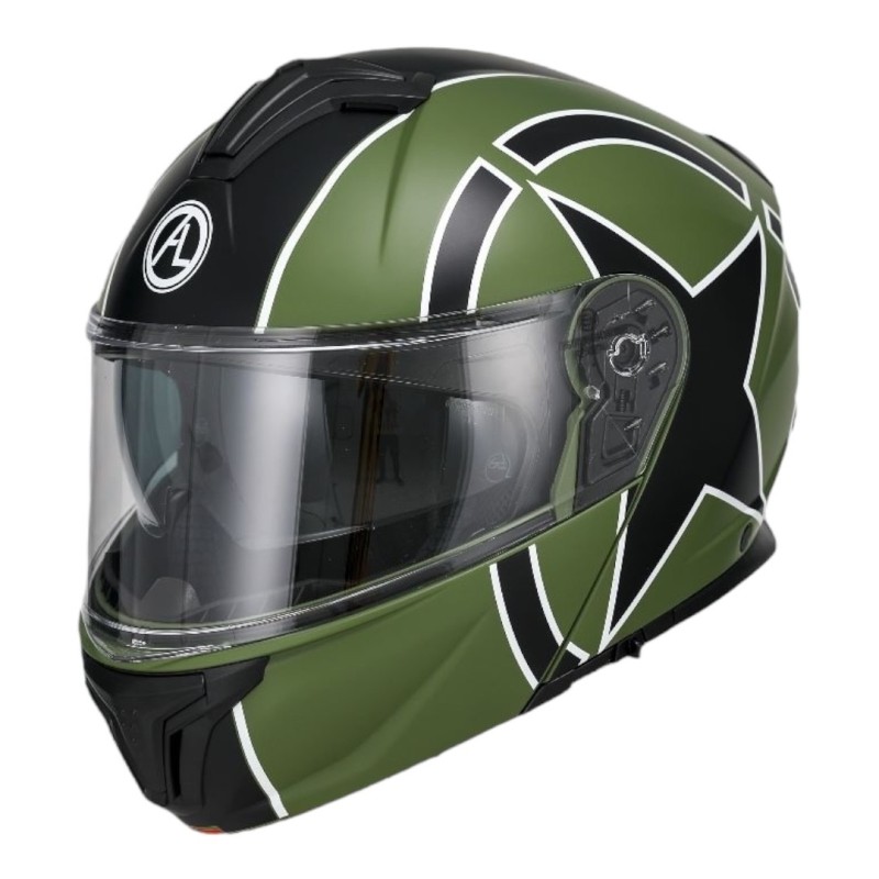 Casco Modulare Star Verde Opaco Con Doppia Visiera per Moto e Scooter 2