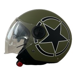 Casco Demi Jet Star Verde Opaco Doppia Visiera