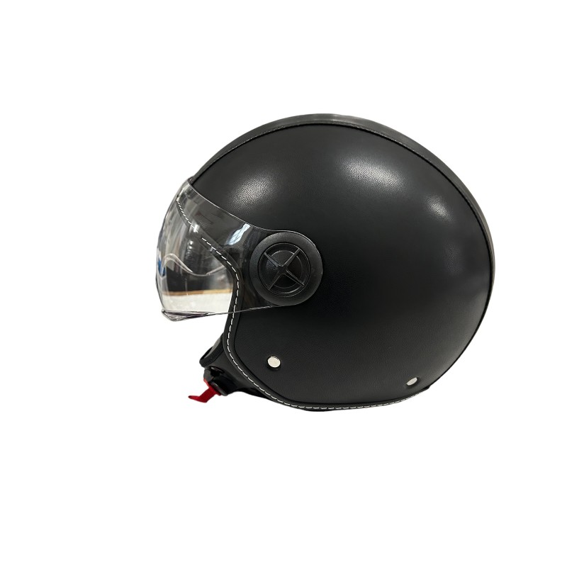 Casco Demi Jet Visiera Elicotterista Pelle Nera 1