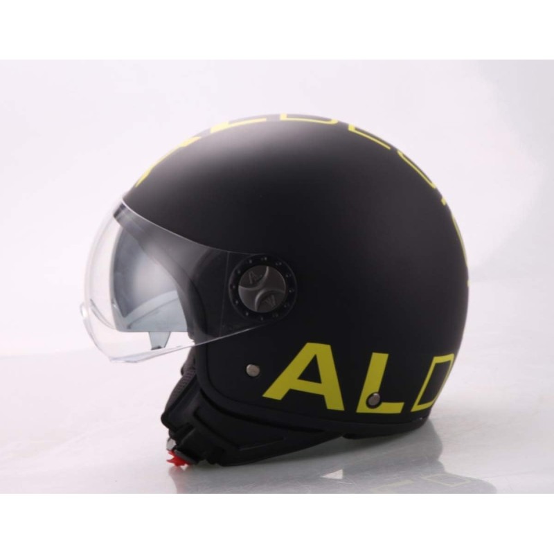 Casco demi jet AL Design visiera elicotterista Nero Giallo con doppia Visiera 1