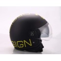 Casco demi jet AL Design visiera elicotterista Nero Giallo con doppia Visiera