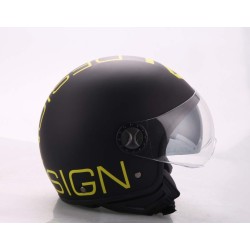 Casco demi jet AL Design visiera elicotterista Nero Giallo con doppia Visiera