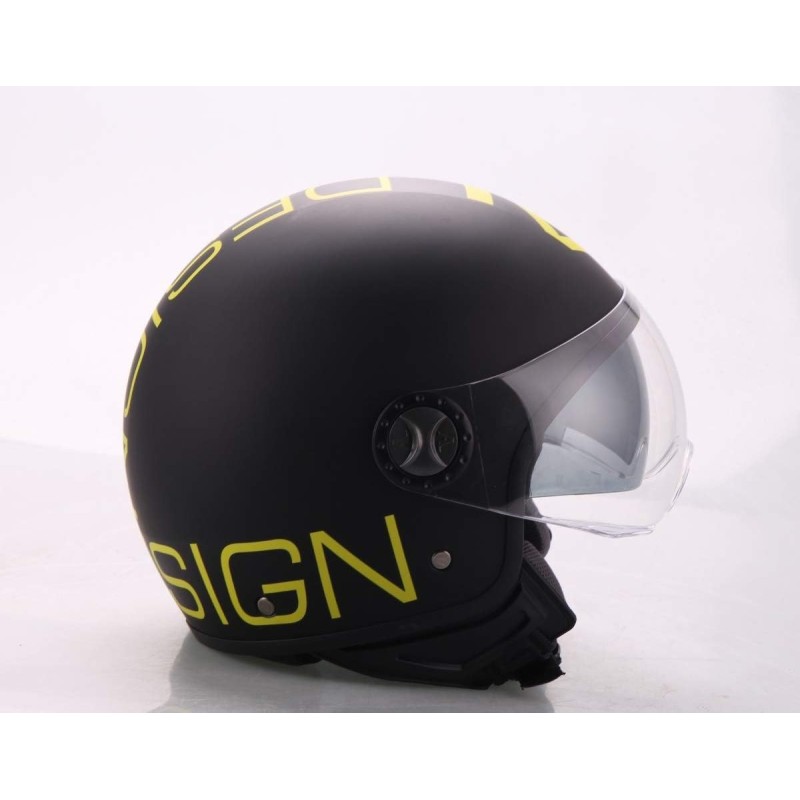 Casco demi jet AL Design visiera elicotterista Nero Giallo con doppia Visiera 3