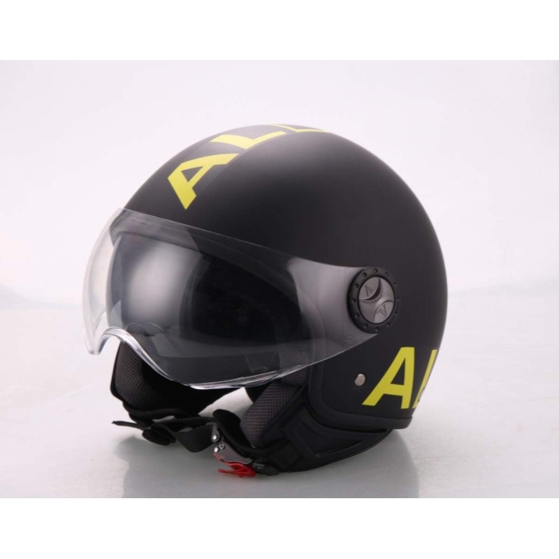 Casco demi jet AL Design visiera elicotterista Nero Giallo con doppia Visiera 2