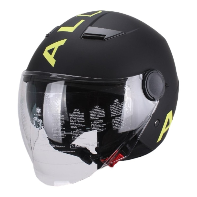 Casco Nero Opaco Scritta Gialla con Doppia visiera per Moto e Scooter AL DESIGN Casco Nero Opaco Scritta Gialla con Doppia visiera per Moto e Scooter AL DESIGN 3