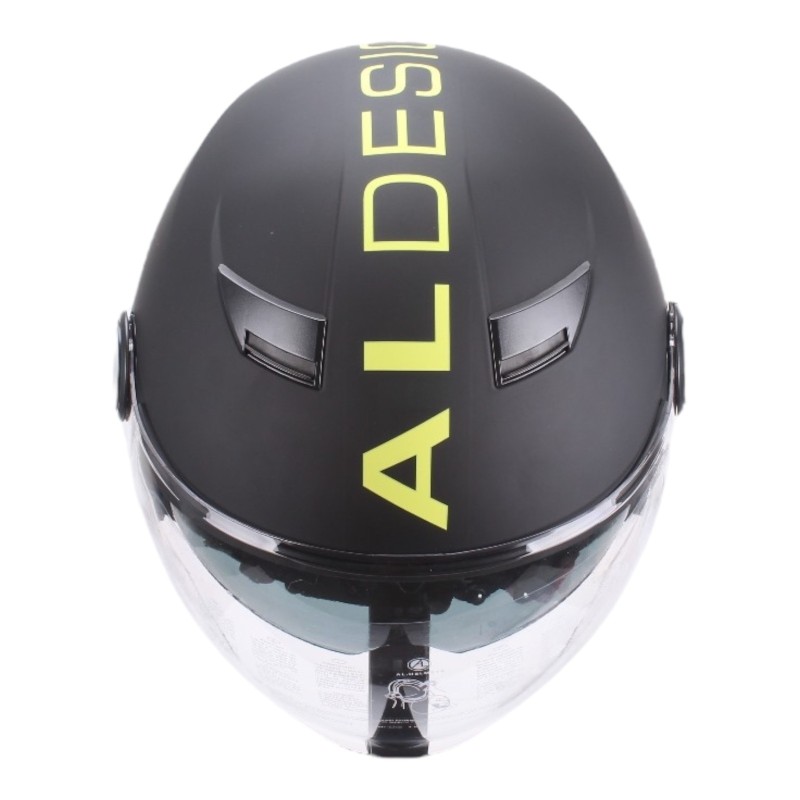 Casco Nero Opaco Scritta Gialla con Doppia visiera per Moto e Scooter AL DESIGN Casco Nero Opaco Scritta Gialla con Doppia visiera per Moto e Scooter AL DESIGN 4