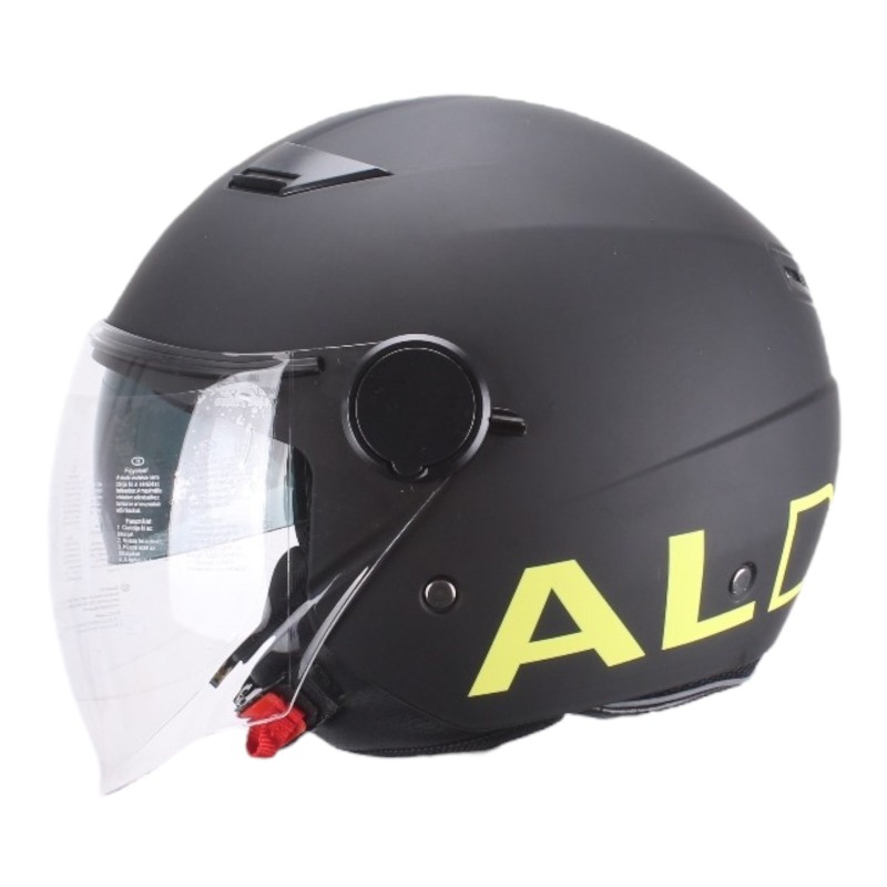 Casco Nero Opaco Scritta Gialla con Doppia visiera per Moto e Scooter AL DESIGN Casco Nero Opaco Scritta Gialla con Doppia visiera per Moto e Scooter AL DESIGN 1
