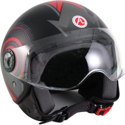 Casco Jet Nero e Rosso Con Visiera Elicotterista per Moto e Scooter AL DESIGN
