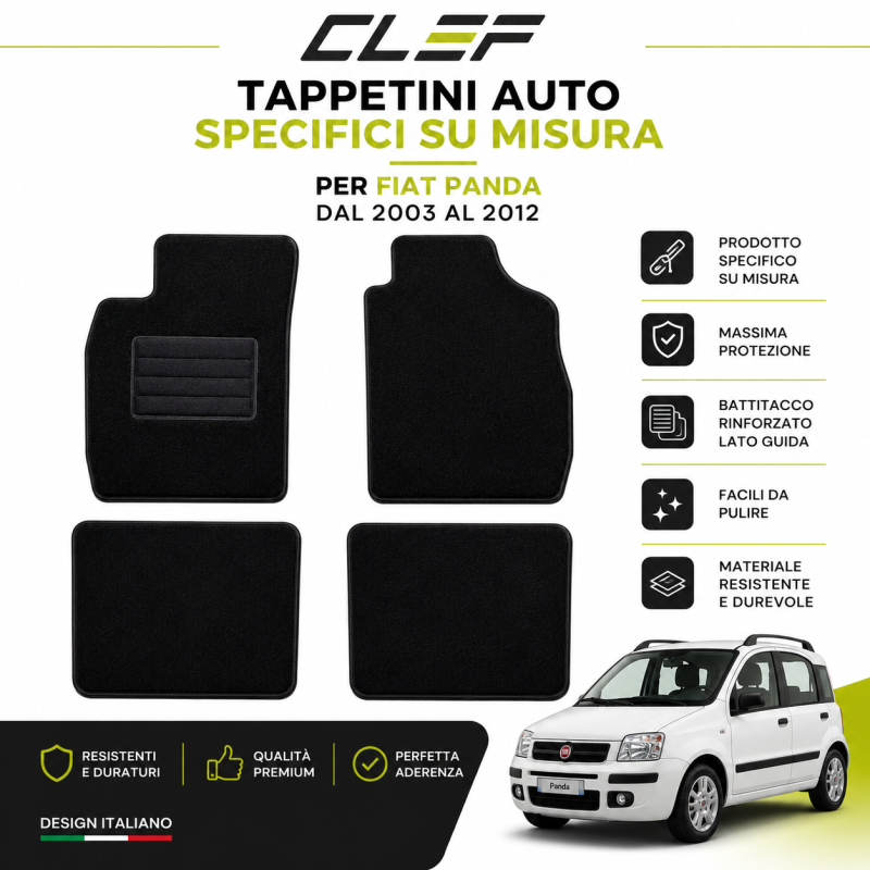 SET 4 PEZZI TAPPETINI AUTO SPECIFICI SU MISURA PER FIAT PANDA DAL 2003 AL 2012