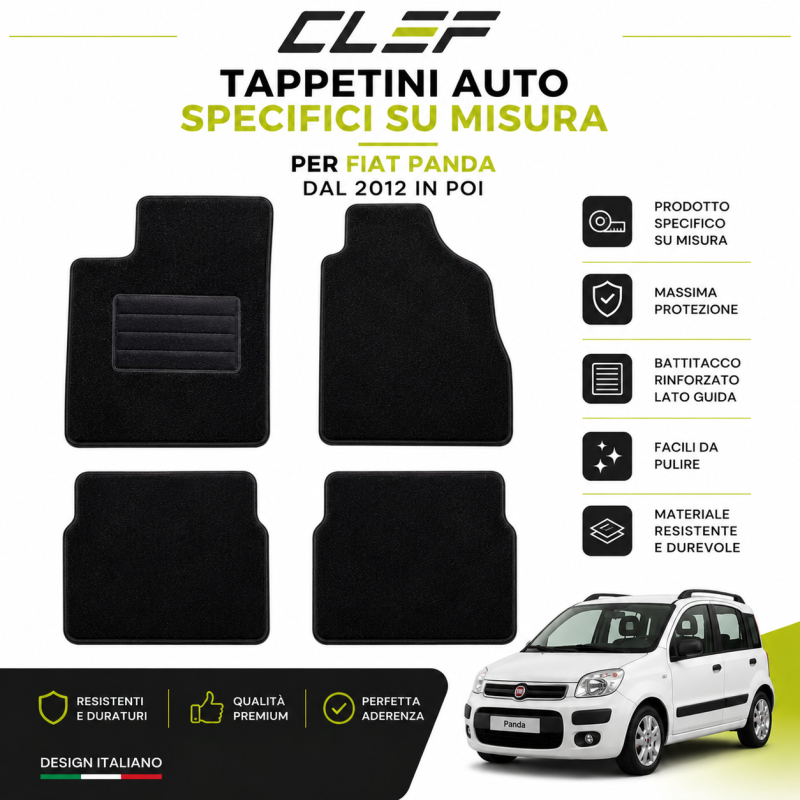 SET 4 PEZZI TAPPETINI AUTO SPECIFICI SU MISURA PER FIAT PANDA DAL 2012