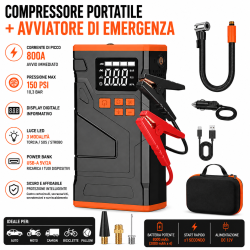 Avviatore Emergenza 4 IN 1 Compressore Auto Moto Camion 800A 150PSI