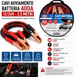 Cavi Avviamento Batteria 200A 2,5 Metri 12/24V Auto Motori 1800cc