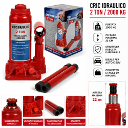 Cric Idraulico 2T 2000 Kg Altezza Massima 22 cm Sollevatore Auto