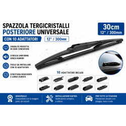 Spazzola Tergicristalli Posteriore 30cm 12" 300mm Universale 10 Adattatori