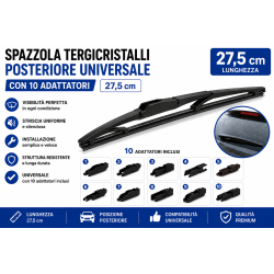 Spazzola Tergicristalli Posteriore 27,5cm Universale 10 Adattatori