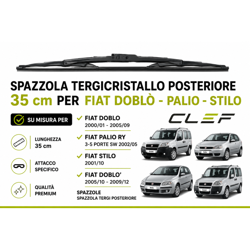 Spazzola Tergicristallo Posteriore 35cm per FIAT DOBLO PALIO STILO Spazzola Tergicristallo Posteriore 35cm per FIAT DOBLO PALIO STILO
