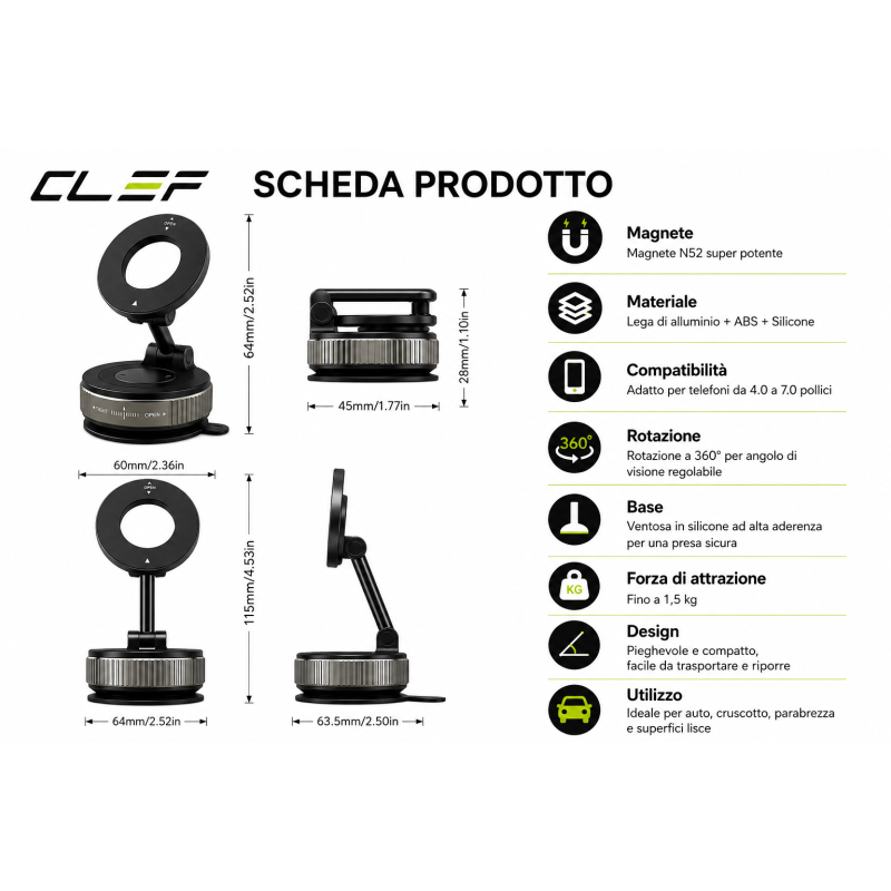 SUPPORTO MAGNETICO AUTO CASA SMARTPHONE 360° VENTOSA POTENTE UNIVERSALE SUPPORTO MAGNETICO AUTO CASA SMARTPHONE 360° VENTOSA POTENTE UNIVERSALE 4