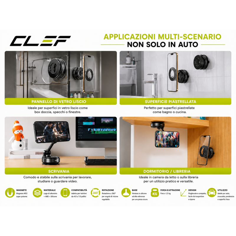 SUPPORTO MAGNETICO AUTO CASA SMARTPHONE 360° VENTOSA POTENTE UNIVERSALE SUPPORTO MAGNETICO AUTO CASA SMARTPHONE 360° VENTOSA POTENTE UNIVERSALE 3